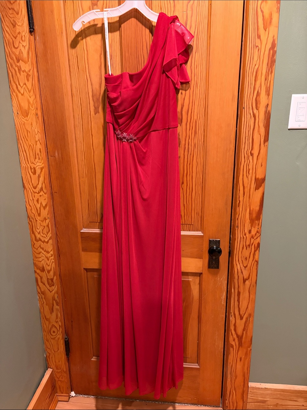 David's Bridal One-Shoulder Red Prom Gown